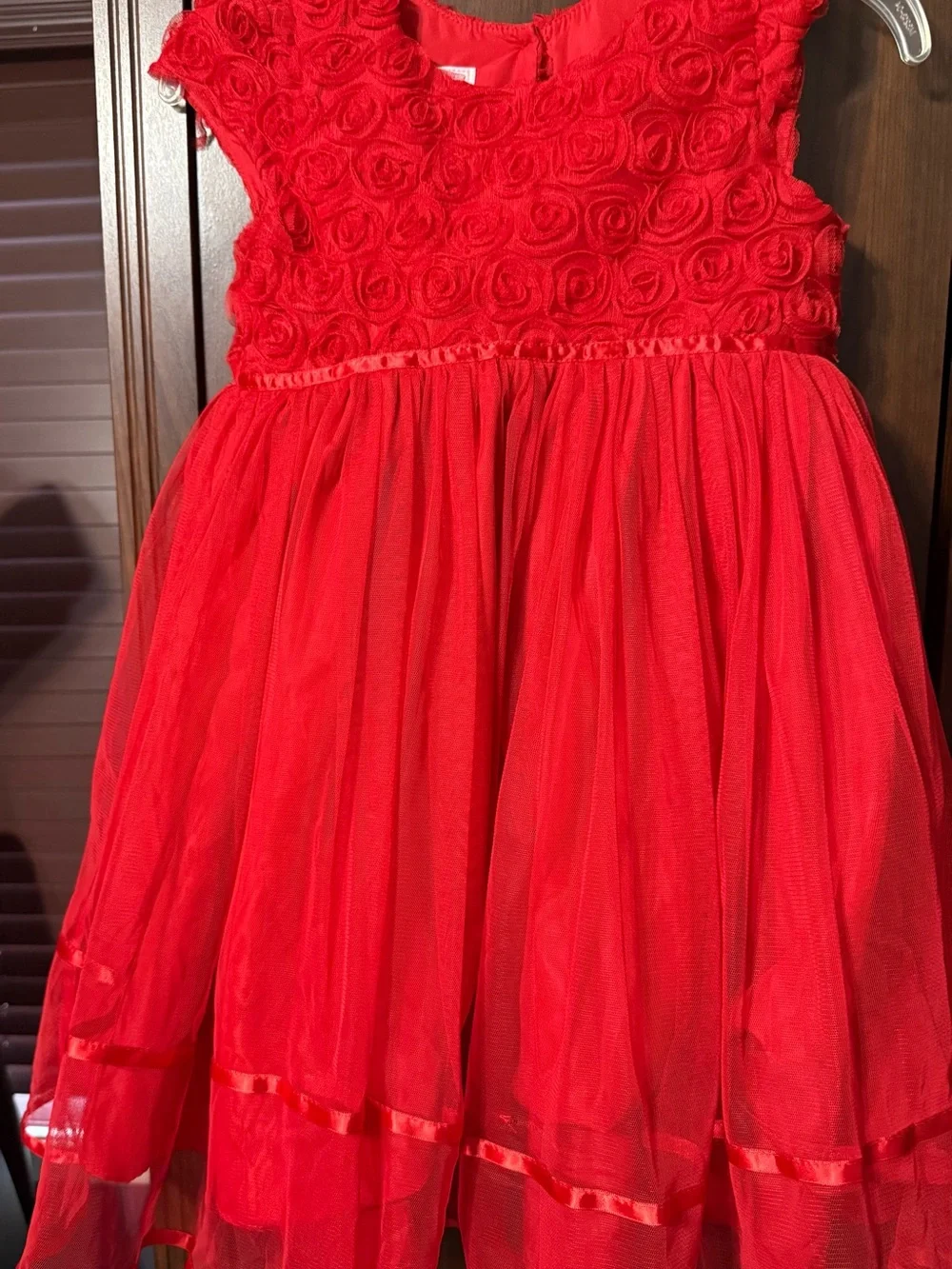 Red Floral Rosette Tulle Party Dress for Girls